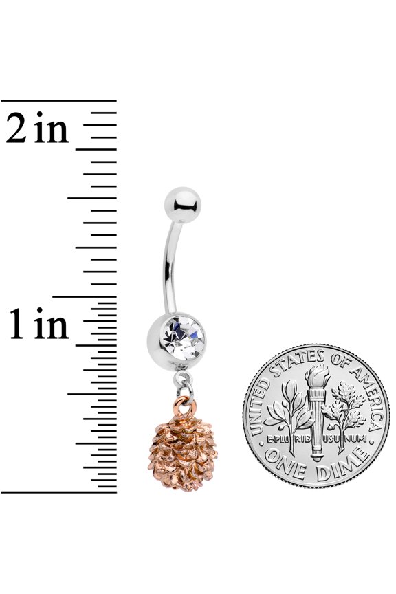 Womens 14G Stainless Steel Navel Ring Piercing Clear Pine Cone Dangle Belly Button Ring