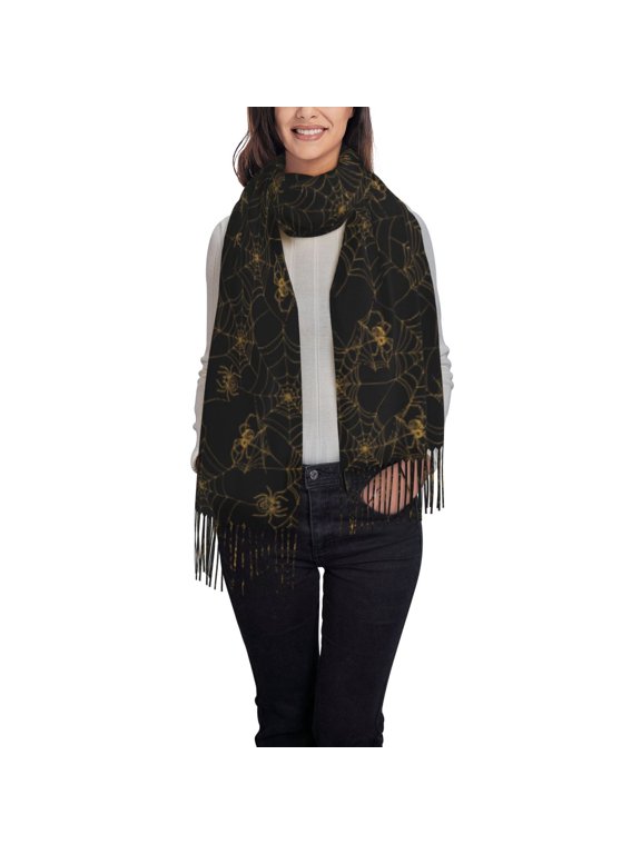 Gold Spiders And Cobwebs Women's Scarf Womens Winter Scarf, Fashion Scarfs for Women, Shawls and Wraps, Long Blanket Scarf