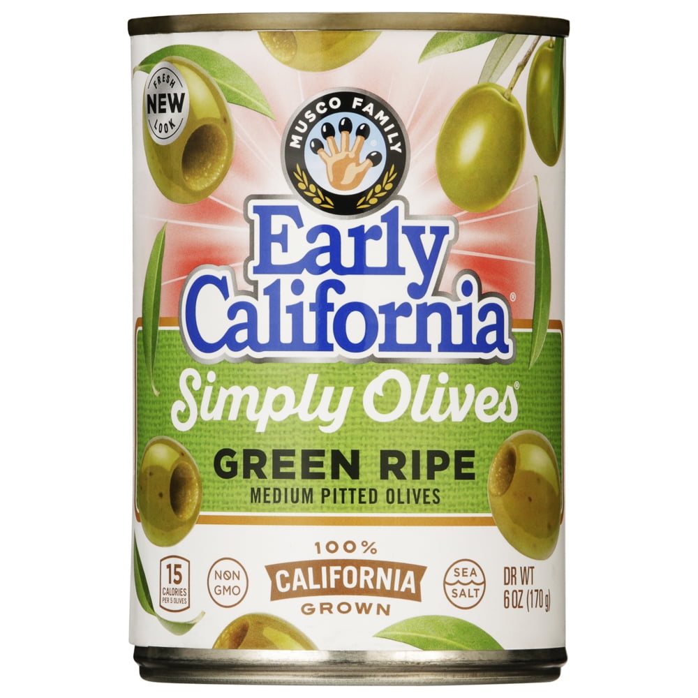 Early California Simply Green Ripe Medium Olives, 6 oz Can, Gluten