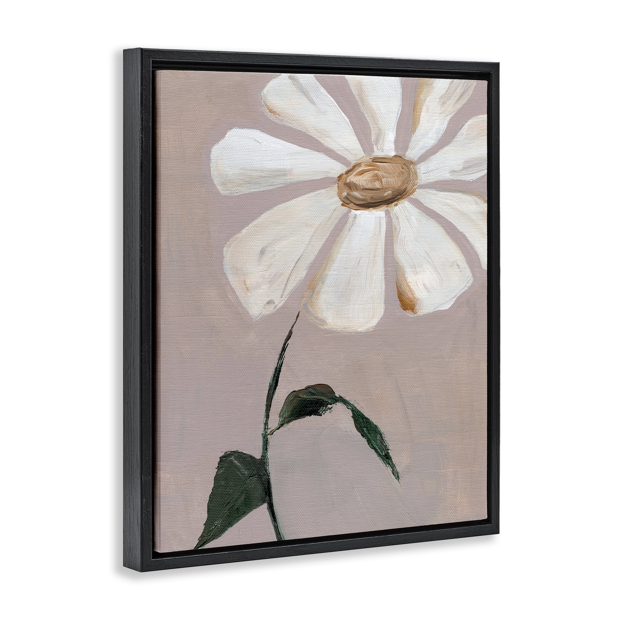 Stupell Industries Single Daisy Sprig Plants & Flowers Painting Black Floater Framed Canvas Art Print Wall Art, 17 x 21
