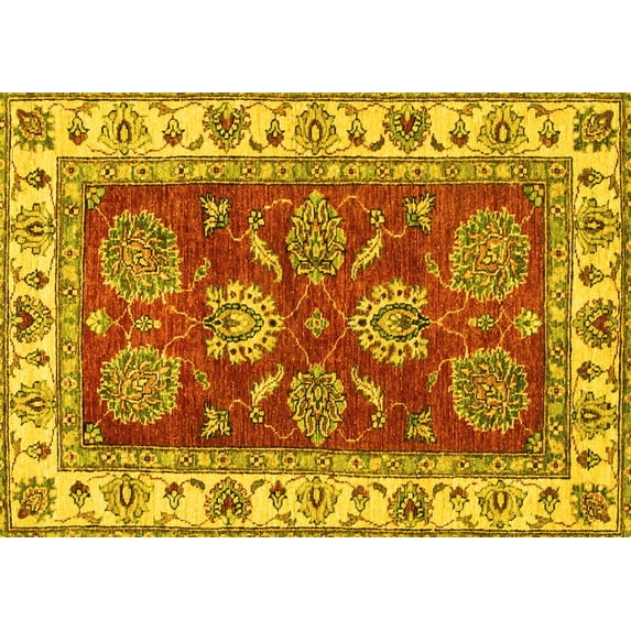 Ahgly Company Machine Washable Indoor Rectangle Oriental Yellow Traditional Area Rugs, 2' x 3'