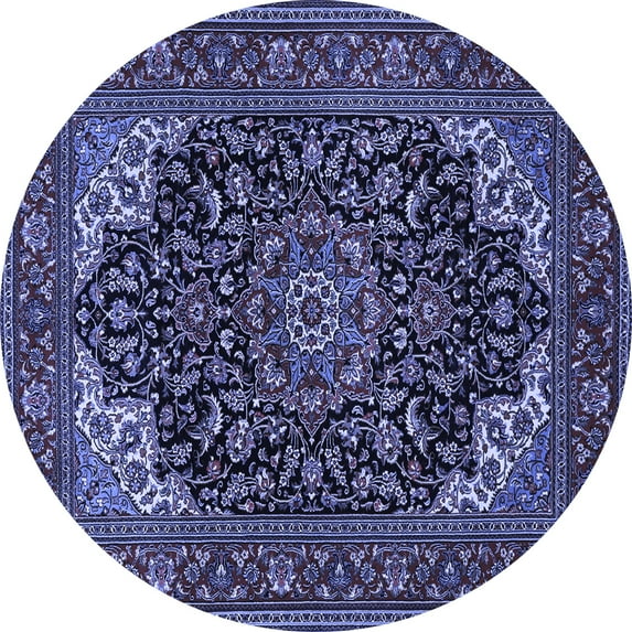 Ahgly Company Machine Washable Indoor Round Medallion Blue Traditional Area Rugs, 4' Round