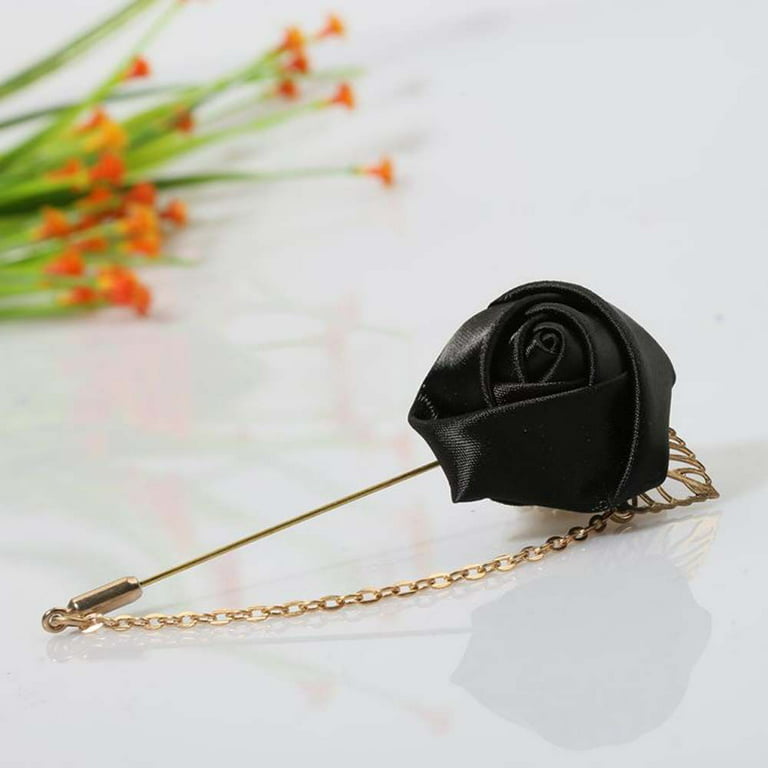 Men Suit Rose Flower Brooches Canvas Fabric Ribbon Tie Pins