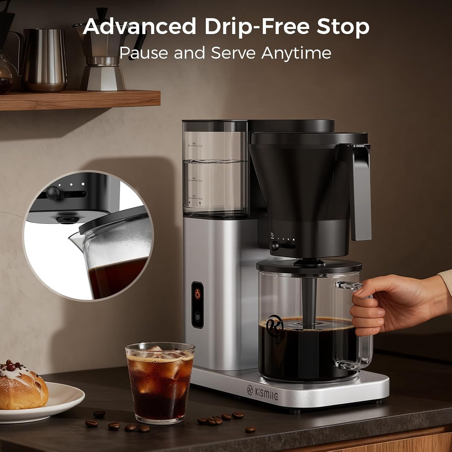 8 Cup Coffee Maker Machine with Pour Over, Cold Brew, 40 Min Keep Warm & Removable Water Tank