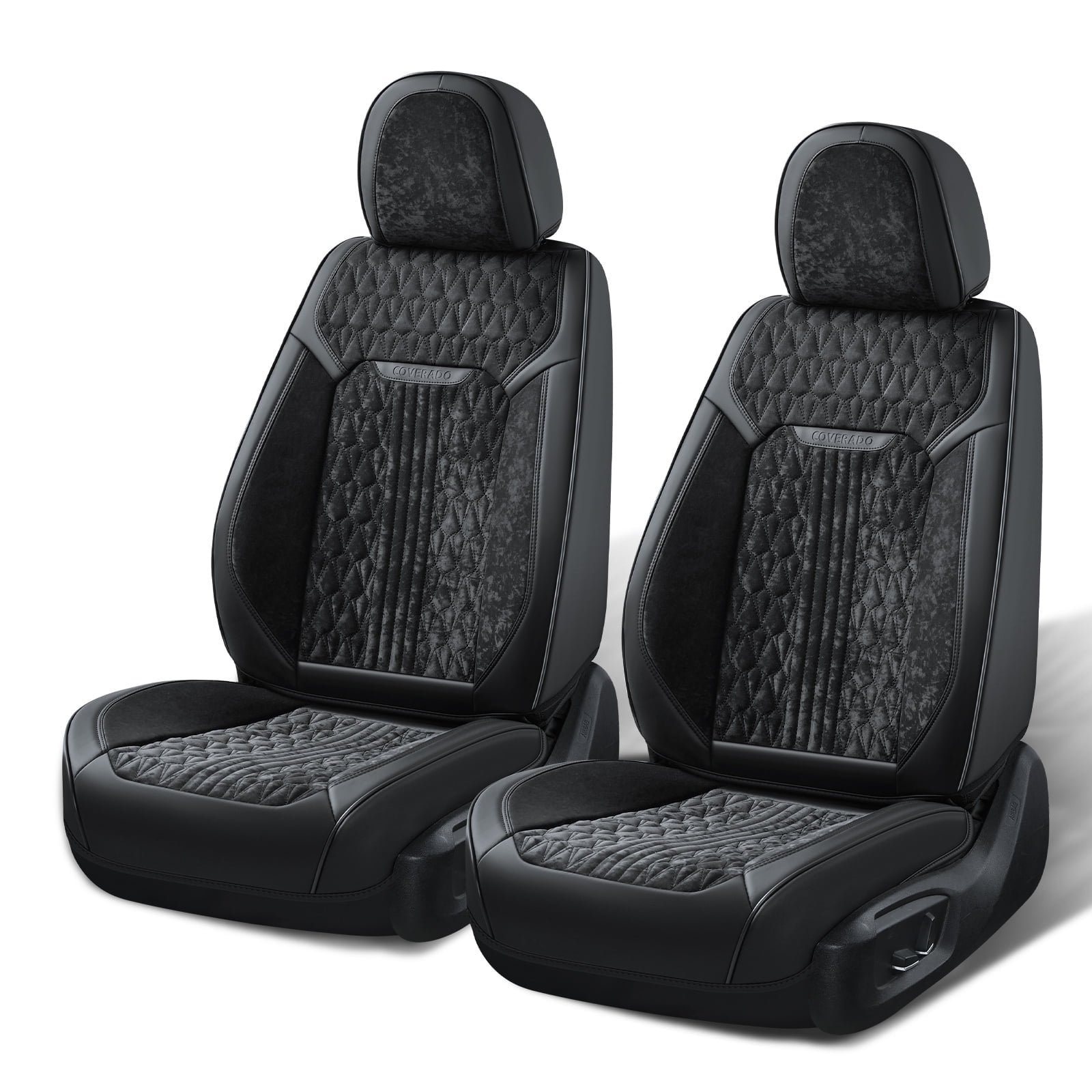 Coverado Black Front Car Seat Covers, Faux Leather & Flannel Auto Seat Protectors, Fashion Car Interior Accessories Universal fit Most Cars, Suvs, Pickup Trucks