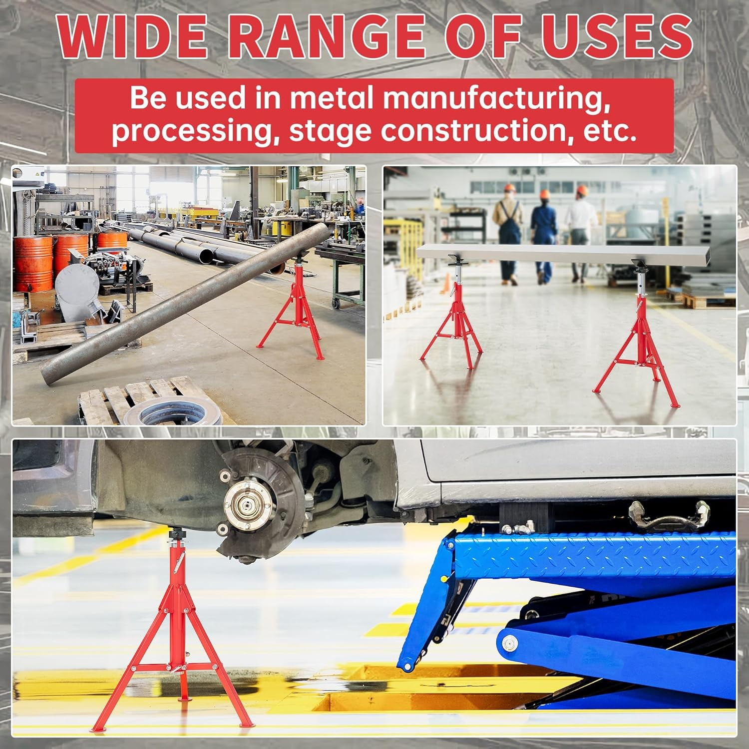 KOJEM V-Head Jack Stand Adjustable Height 28"-52" Folding Pipe Stand 2500 lbs Load Capacity Portable Steel Stability Stand