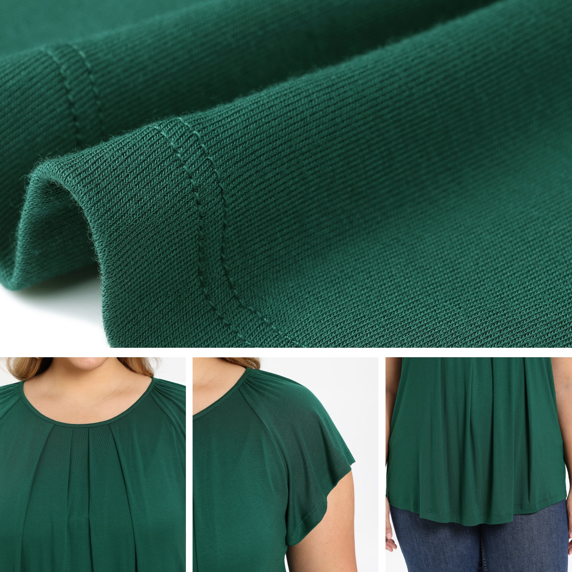Women's Plus Summer Blouse Pleated Ruffle Sleeve Round Neck Loose Tops 3X Dark Green