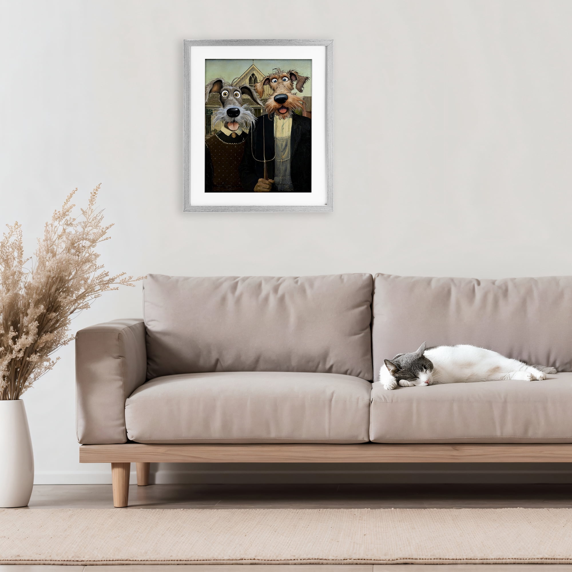 Stupell Industries American Gothic Pups Gray Framed Print Under Glass, design by Tina LeCour