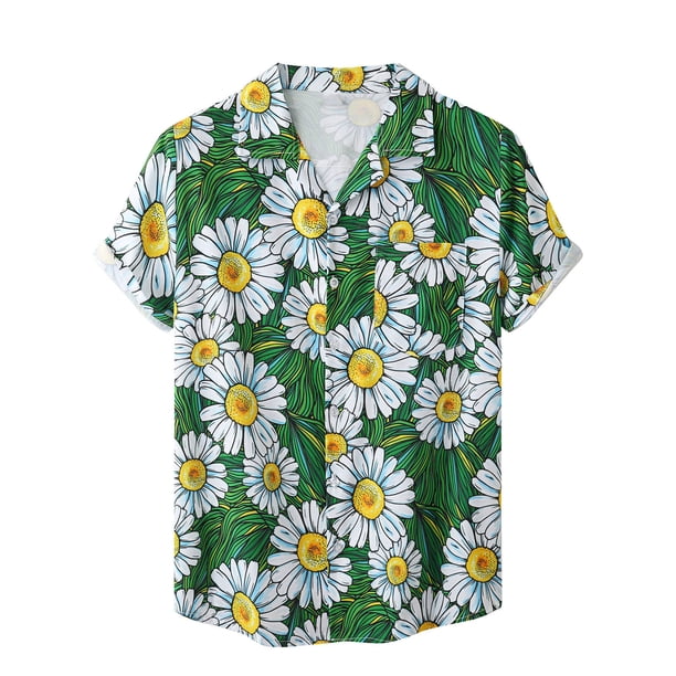 Hombres Casual Botones Playa Sin posicionamiento Estampado floral Turndown Camisa de manga corta Blusa Pompotops oipoqjl49144