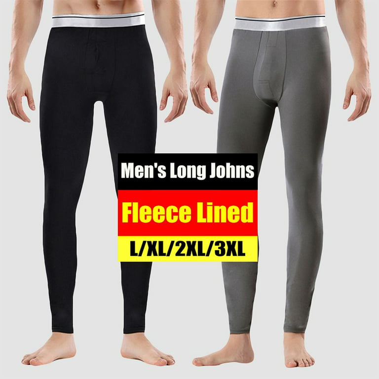 Winter Fleece Lined Leggings Thick Thermal Underwear Men's Long Johns Home Pajamas  Bottom Pants BLACK L 