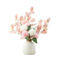dajkiuy Small Artificial Flowers in Ceramic Vase 17.7" Centerpieces Coffee Table Decor, Silk Flower Arrangements for Home Decor Indoor Fake Flower Bouquet for Dining Room Kitchen Wedding,Pink