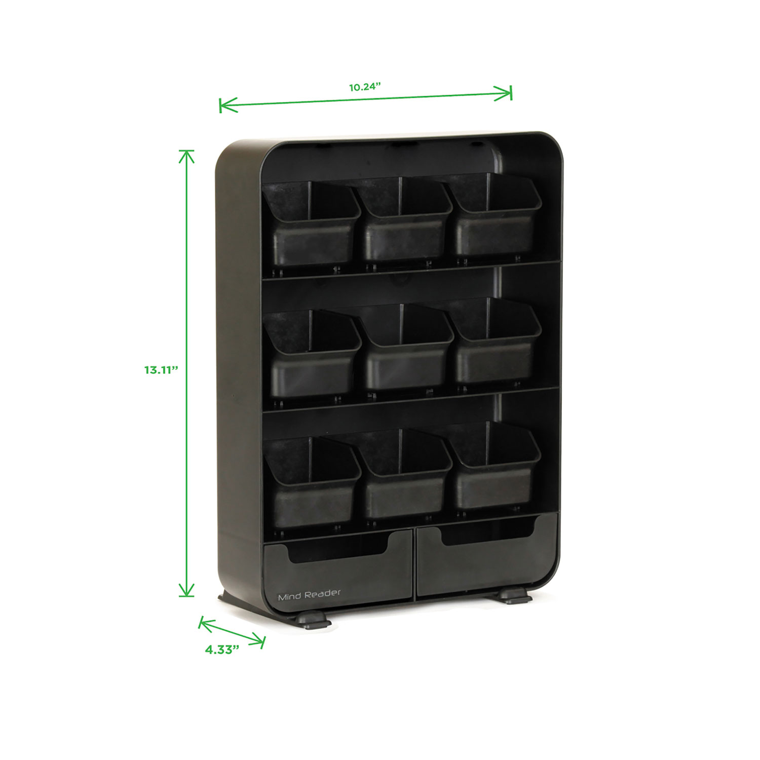 Mind Reader Baggy Nine-Drawer Tea Bag and Accessory Holder, 10.24 x 4.33 x 13.11, Black, Each