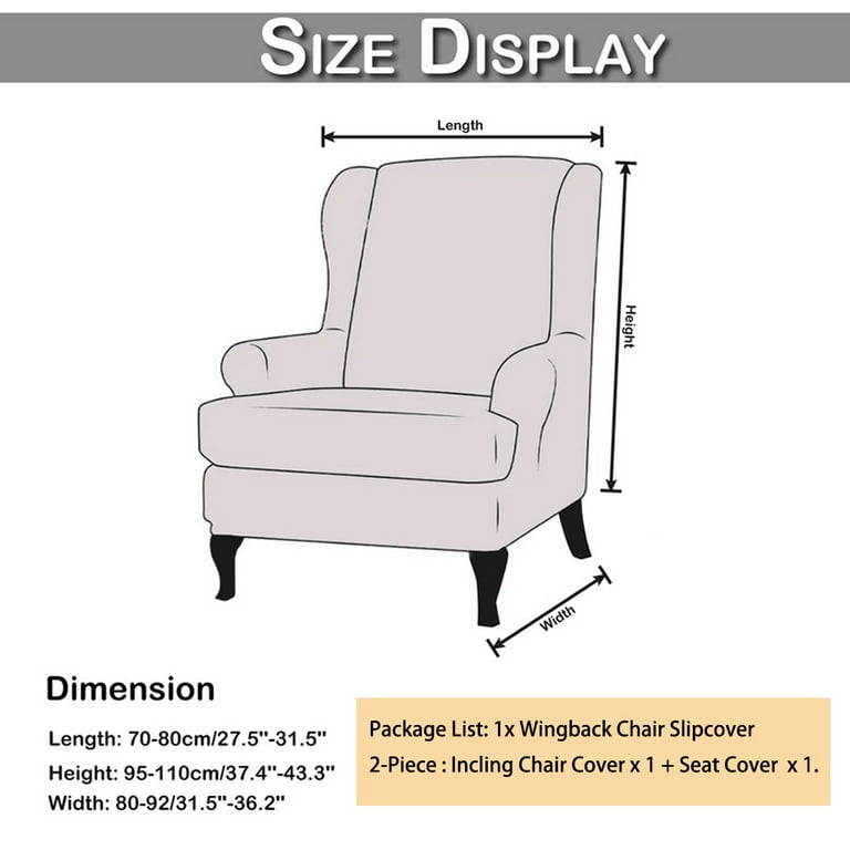 KBOOK Wingback Chair Slipcover 2 Piece Stretch Spandex Wing Chair Covers Armchair Slipcovers Furniture Protector Black