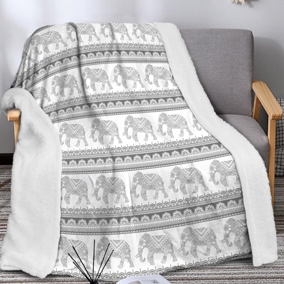 50"*60" Sherpa Fleece Elephant Blanket Gray Mandala Floral Grey Elephant Throw Blankets for Couch Sofa Bed Boho Bohemian Elephant Stuff Gifts for Women Adults