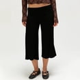 thumbnail image 7 of Gaucho Pants for Women Fold Over Flowy Low Rise Wide Leg Capri Pants Casual Stretch Cropped Pant Black S, 7 of 7
