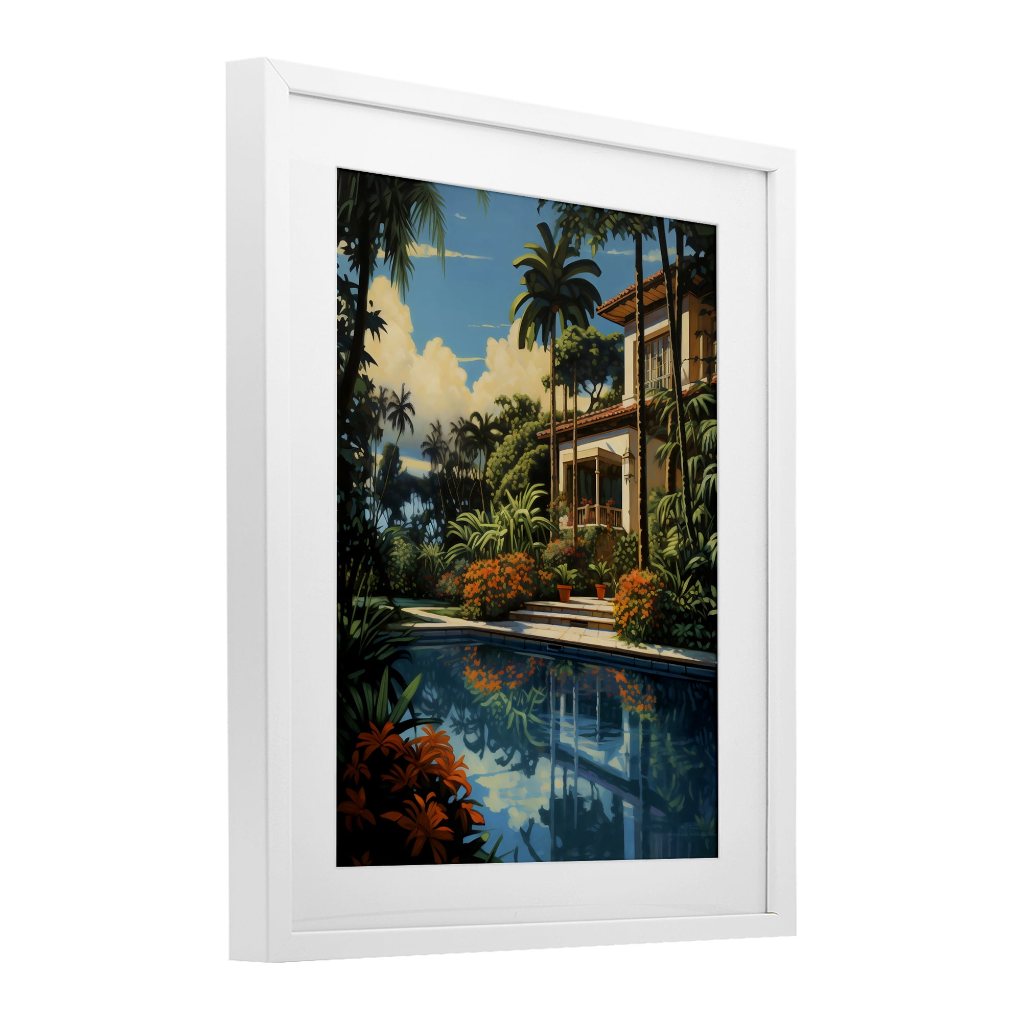 Stupell Industries Tropical Tranquility Villa White Framed Print Under Glass, design by Creative Studio