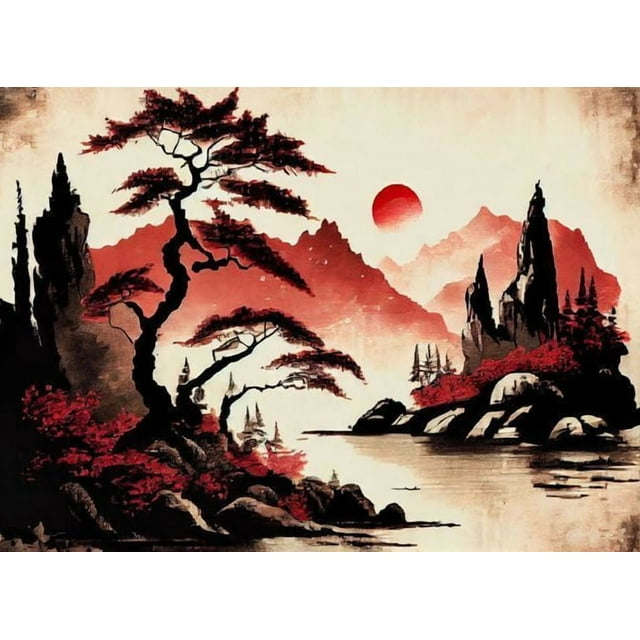 Temples Japonais Mosaïque Broderie Broderie Complète, 30*40cm, Cadre Non Inclus.,9