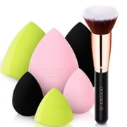 Docolor 6 1Pcs Makeup Sponges with Foundation Brush, Flat Top Kabuki Brush for Liquid Cream Powder-Buffing,Blending,Full Coverage Foundation