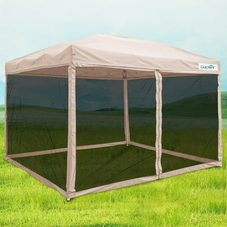 Quictent 8x8 Ez Pop Up Canopy Screen House Tent With Netting Patio Gazebo Mesh Side Wall Tan