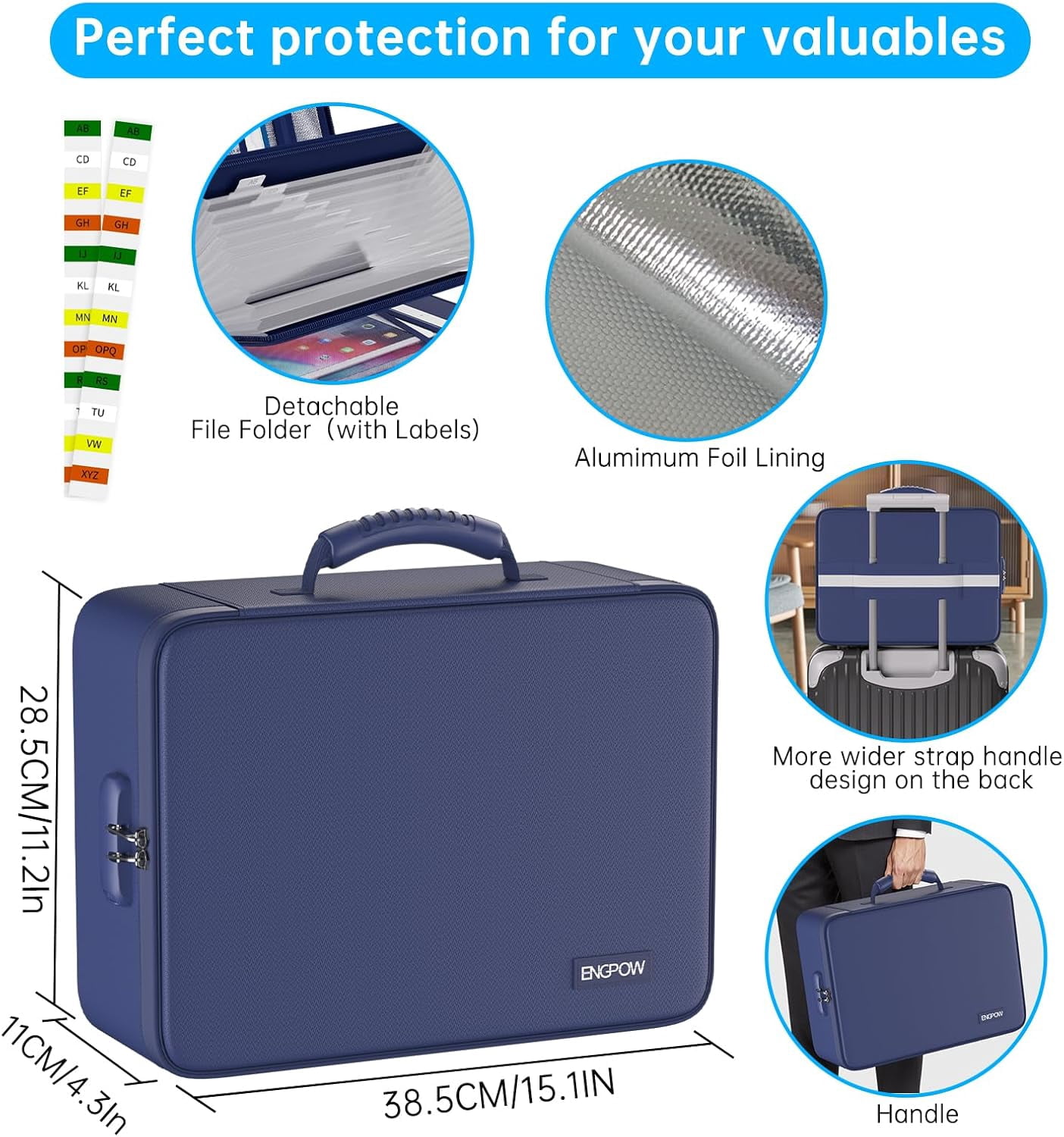 5200℉ Fireproof File Organizer Bag with 13 Pocket Accordion File Folder,Document Organizer Box with Lock&Labels,Multi-Layer Portable Home Travel Safe Storage Box for Important Documents,Blue