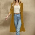 thumbnail image 2 of Brnmxoke Women's Long Velvet Cardigan Jacket Casual Open Front Long Sleeve Vintage Lapel Cardigan Coats Solid Velour Maxi Cardigan Sweater Yellow,S, 2 of 7