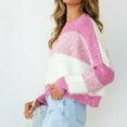thumbnail image 5 of Herrnalise Women's Knitted Crop Tops Casual Solid Color Splicing Line Round Neck Long Sleeve Sweater Tops Blouse Pullover Jumper Sweaters, 5 of 9