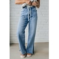 thumbnail image 6 of Women's Myosotis Blue High Rise Drawstring Casual Jeans with Slit Leg - [ZhiHiMeRi] | 12, 6 of 11