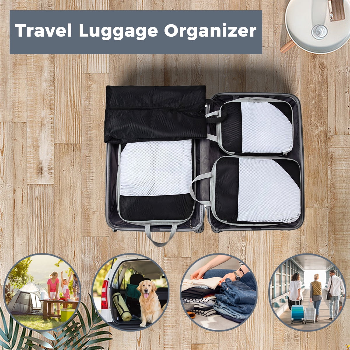 AUXDIQ 4 PCS Compression Packing Cubes Travel Luggage Organizer Bags Set Packing Organizers Compression Suitcase Bag Travel Essential Bag