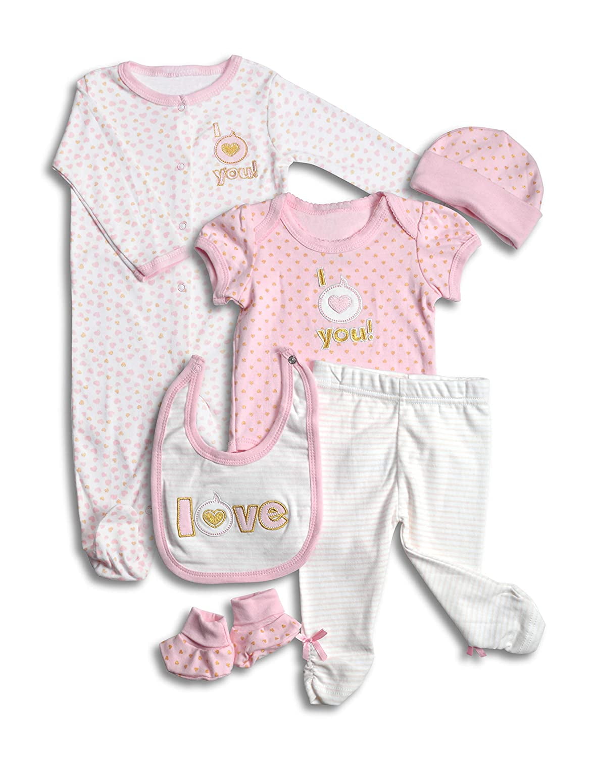 Layette Set, 6 Piece Baby Essentials for Newborn Unisex Gift Boys and