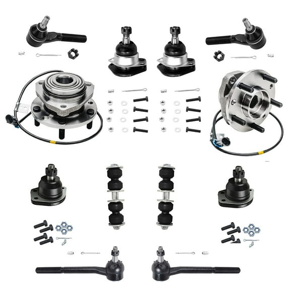 Detroit Axle - 4WD 12pc Front Wheel Bearing Hubs Kit for Chevy S10 Blazer GMC Jimmy Sonoma Isuzu Hombre Olds Bravada, Wheel Bearing & Hubs Tie Rods Ball Joints Sway Bars Links