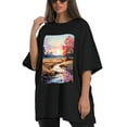 thumbnail image 4 of Plus Size Shirt for Women Black Tops for Women Oversized Short Sleeves Shirt for Women Landscape3 T Shirt Crewneck Shirt for Women L, 4 of 5