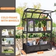 thumbnail image 4 of Yoneston Garden Wood Portable Cold Frame with Movable Wheels Mini Greenhouse with Openable Roof and Storage Box, Black, 4 of 7