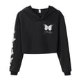 thumbnail image 2 of iixpin Little Big Girls Butterfly Long Sleeve Hooded Crop Top Sports Sweatshirts Casual Hoodie High Street Dress-up Black 14, 2 of 5