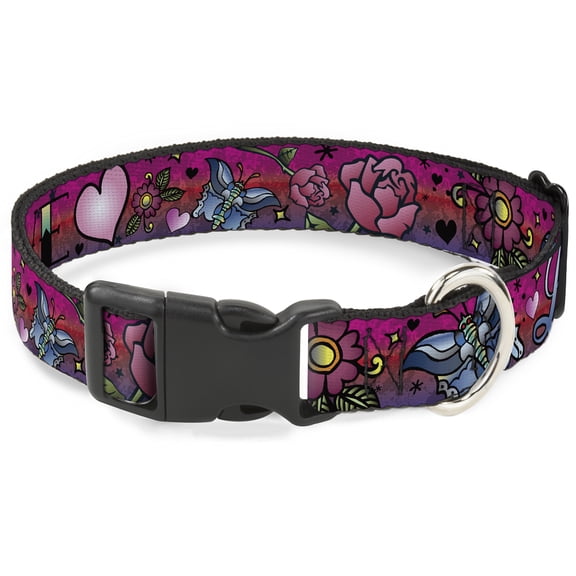 Buckle-Down Pet Collar, Dog Collar Plastic Buckle, Love Love Pink, 7 to 8.5 Inches 0.5 Inch Wide
