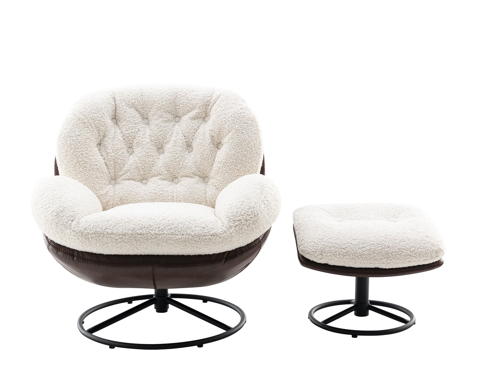 Guyou Swivel Accent Chair with Ottoman Set Faux Fur Lounge Chair