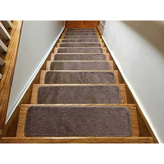 Euro Collection Stair Treads Collection Indoor Skid Slip Resistant Carpet Stair Tread 8 inch x 30 inch (Set of 13, Cappucci