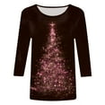 thumbnail image 4 of Dmsael Christmas Outfits Womens Christmas T Shirts 3/4 Sleeve Round Neck Xmas Tree Graphic Printed Tops Festival Party Blouses Brown,3XL, 4 of 4