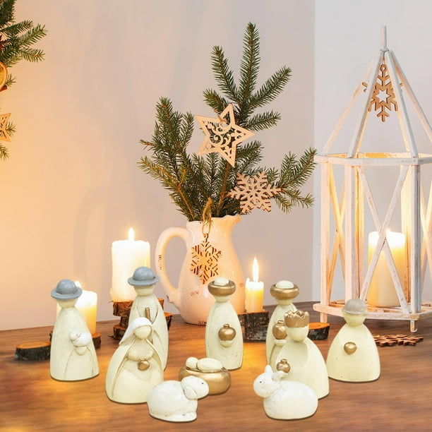 Adornos navideños, regalos navideños, adorno de belén, nacimiento del Salvador religioso, adorno navideño de resina, conjunto de adornos de resina para manualidades.