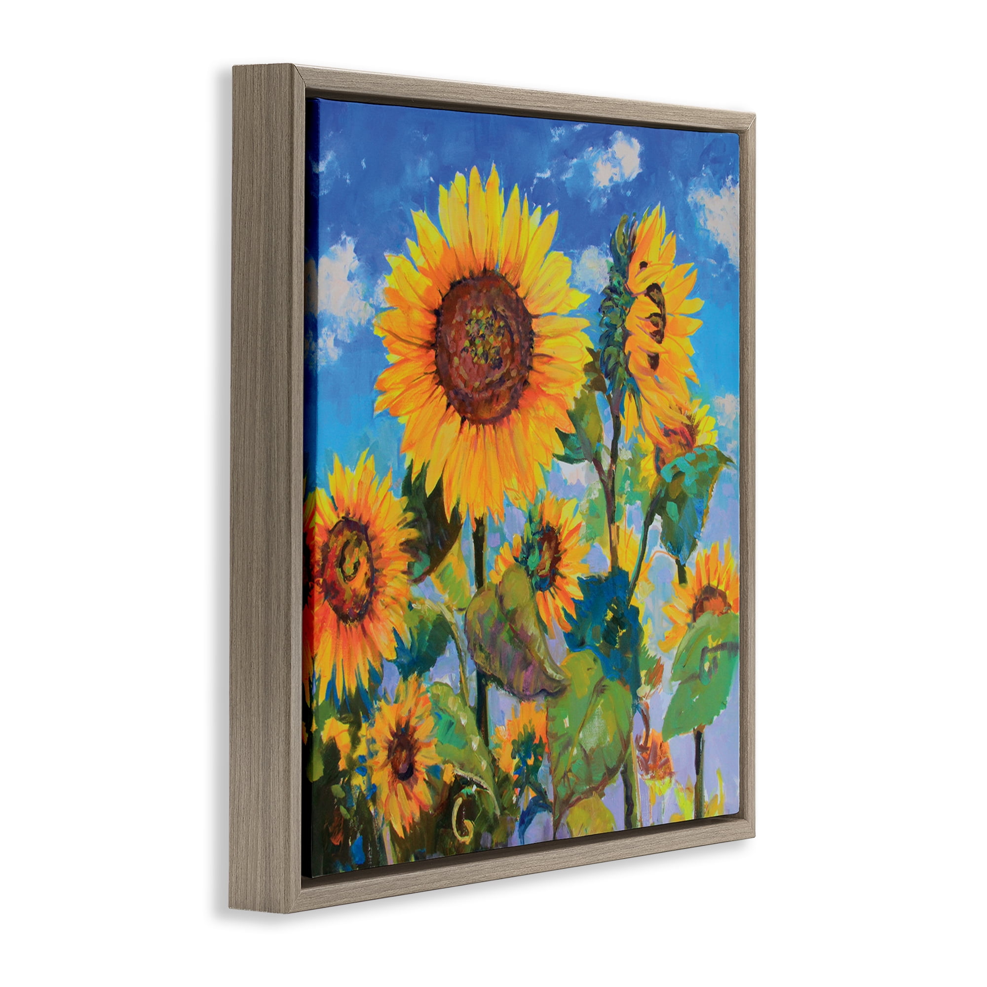 Stupell Industries Lost Acres Sunflowers Plants & Flowers Painting Brown Floater Framed Canvas Art Print Wall Art, 18 x 18