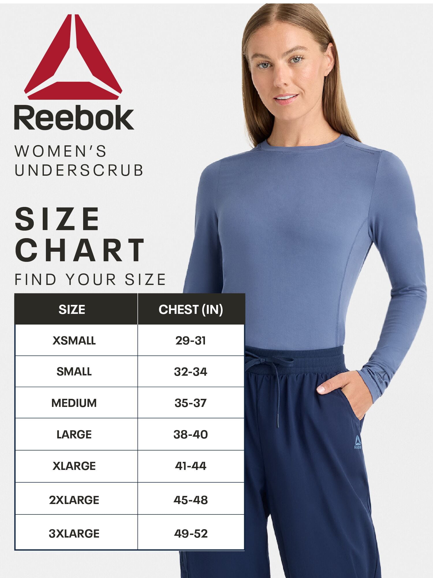 Reebok Women's Under Scrub Top with Moisture Wicking, 1 Pack Sizes S-3XL