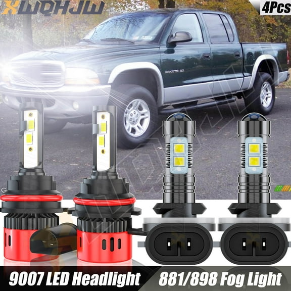 For Dodge Dakota 2003-2004 Combo 9007/9004 LED Headlights   881 Fog Light Bulbs Kit Pack of 4