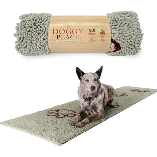 GFDYREE - Ultra Absorbent Microfiber Dog Door Mat, Durable, Quick Drying, Washable, Prevent Mud Dirt, Keep Your House Clean (Light Grey w/Paw Print, Hallway Runner) - 8' x 2' Feet