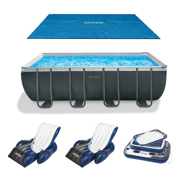 INTEX 18ft x 9ft x 52in Ultra XTR Above Ground Pool, Solar Cover, Floats (2 Pack), & Cooler