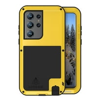 Samsung Galaxy S23 Ultra Metal Bumper Silicone Case with Stand Hybrid Military [Tough Armour] Shockproof Heavy Duty Rugged case Built-in Screen Protector Cover for Samsung Galaxy S23 Ultra,Yellow