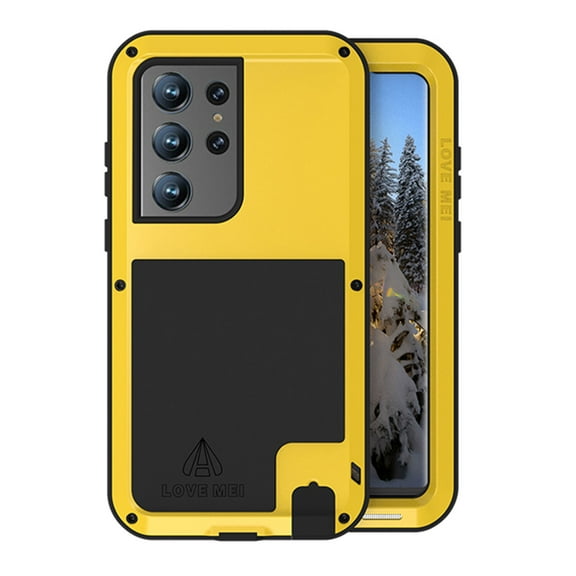 Samsung Galaxy S23 Ultra Metal Bumper Silicone Case with Stand Hybrid Military [Tough Armour] Shockproof Heavy Duty Rugged case Built-in Screen Protector Cover for Samsung Galaxy S23 Ultra,Yellow