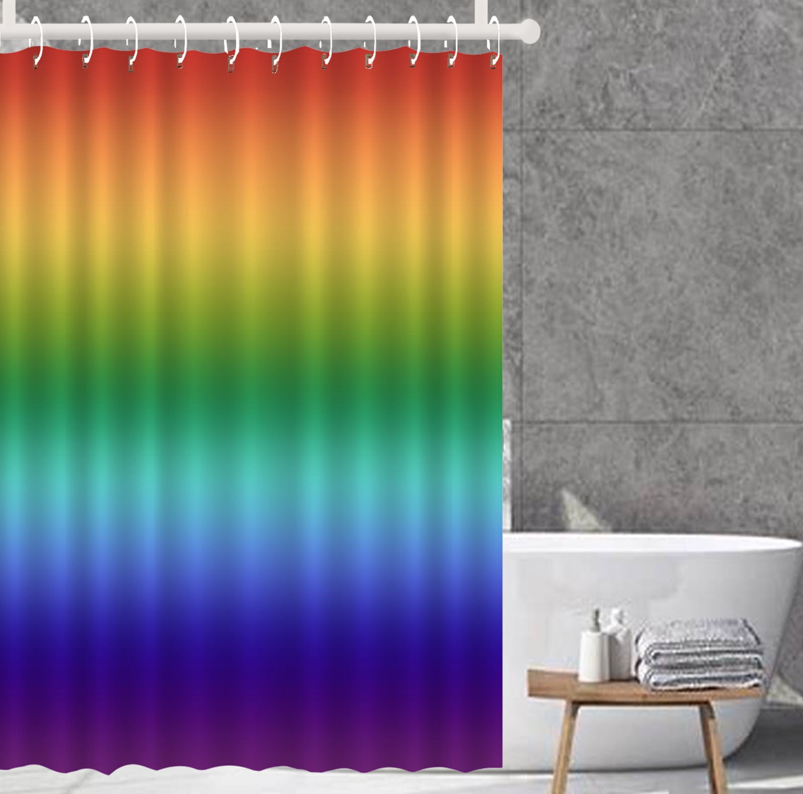 Colorful Waffle Rainbow Shower Curtain, Modern Ombre Bathroom Shower