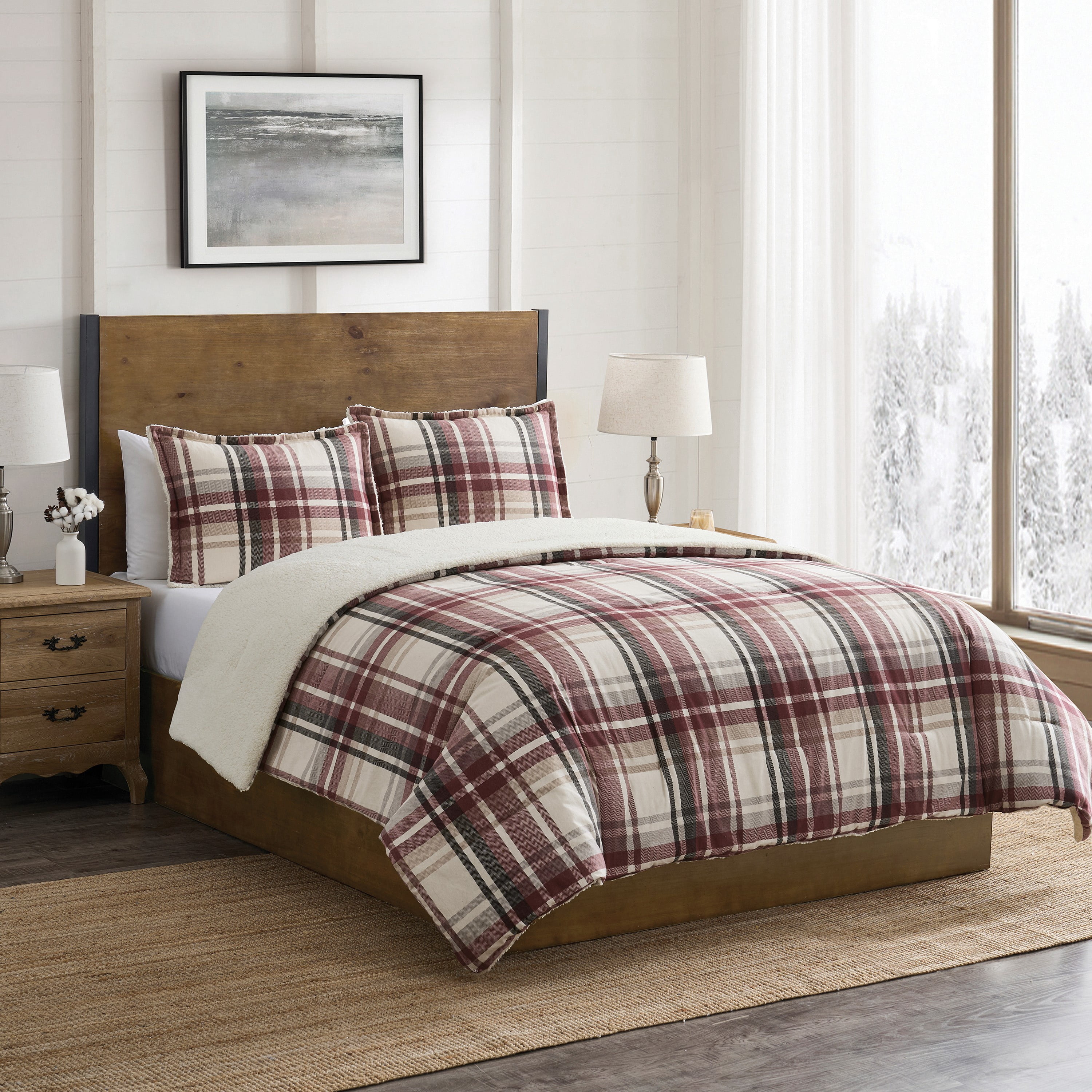 VCNY Home Plaid 3-Piece Red Plaid Comforter Set, King, Adult, Unisex