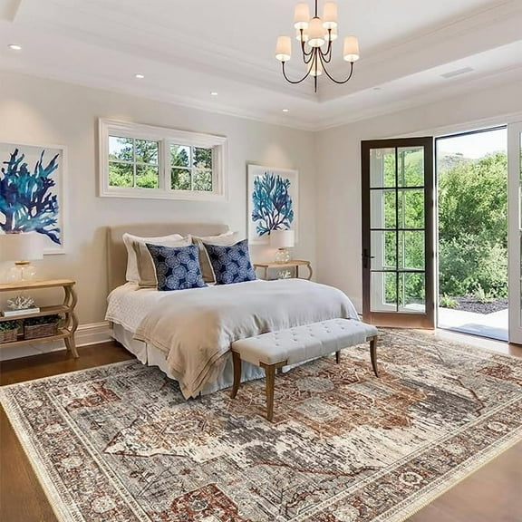 RUUGME Washable 8x10 Area Rugs - Large Rugs for Living Room Stain Resistant Carpet Vintage Rugs for Bedroom with Non Slip Backing Home Decor Floor Decoration Mat (8x10 Brick)