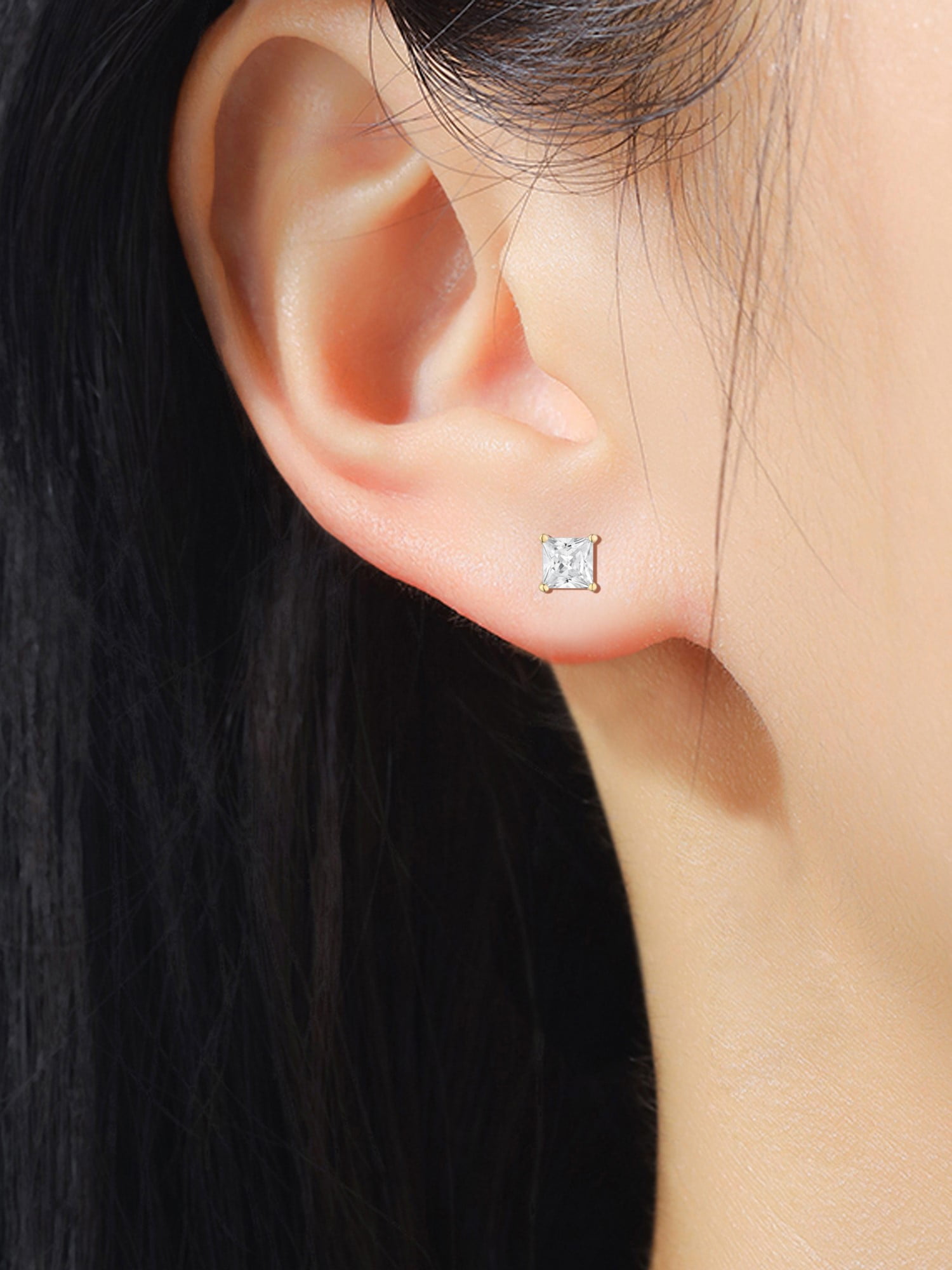 Brilliance Fine Jewelry Simulated Diamond Round and Square Earring Set in 14KT Gold Plated Sterling Silver