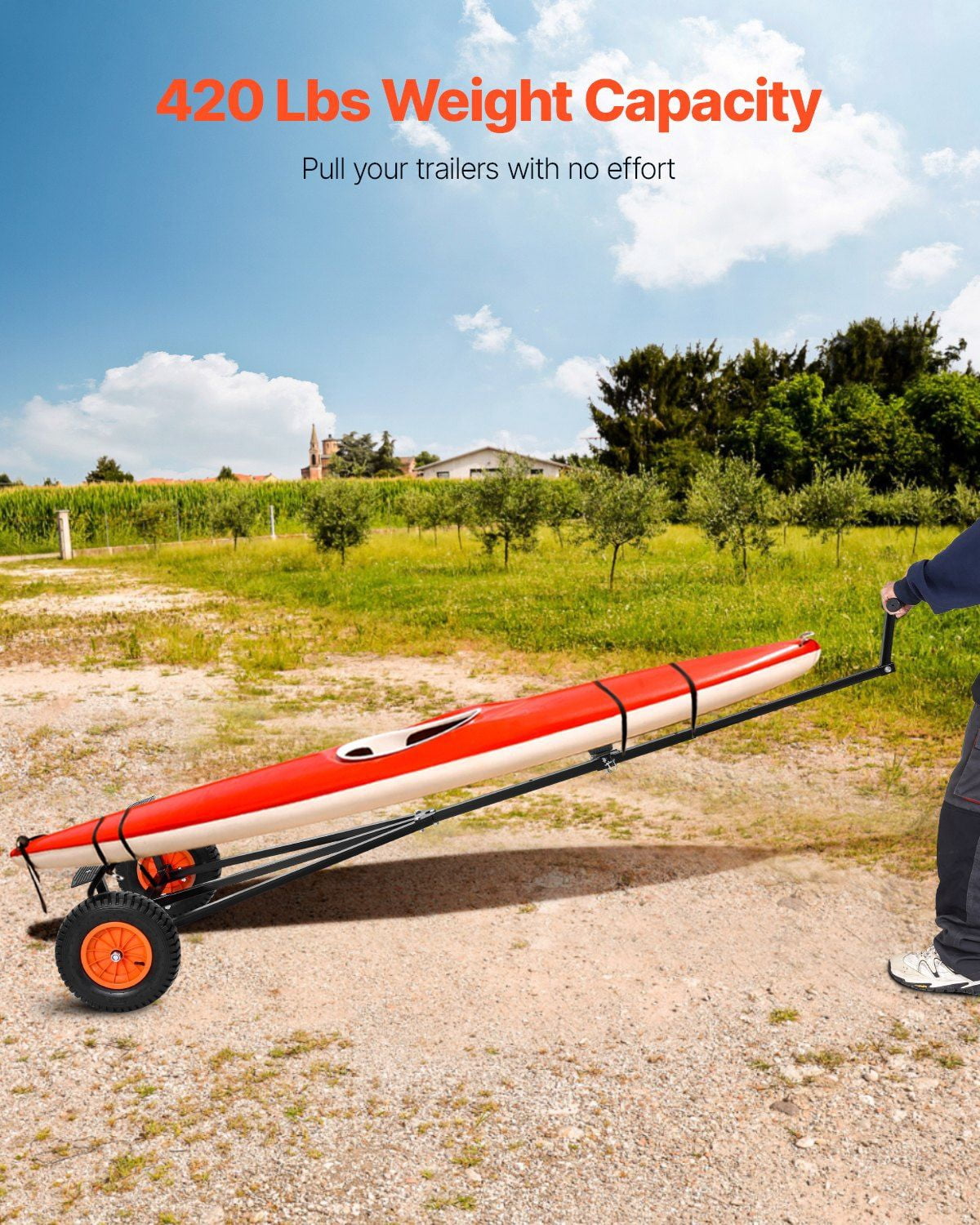 Boat Trailer Dolly 420lbs Capacity Adjustable Length Carbon Steel Mover with 15.7 Inch Pneumatic Tires and Nonslip Bracket for Kayak Motorboat Fishing Boat